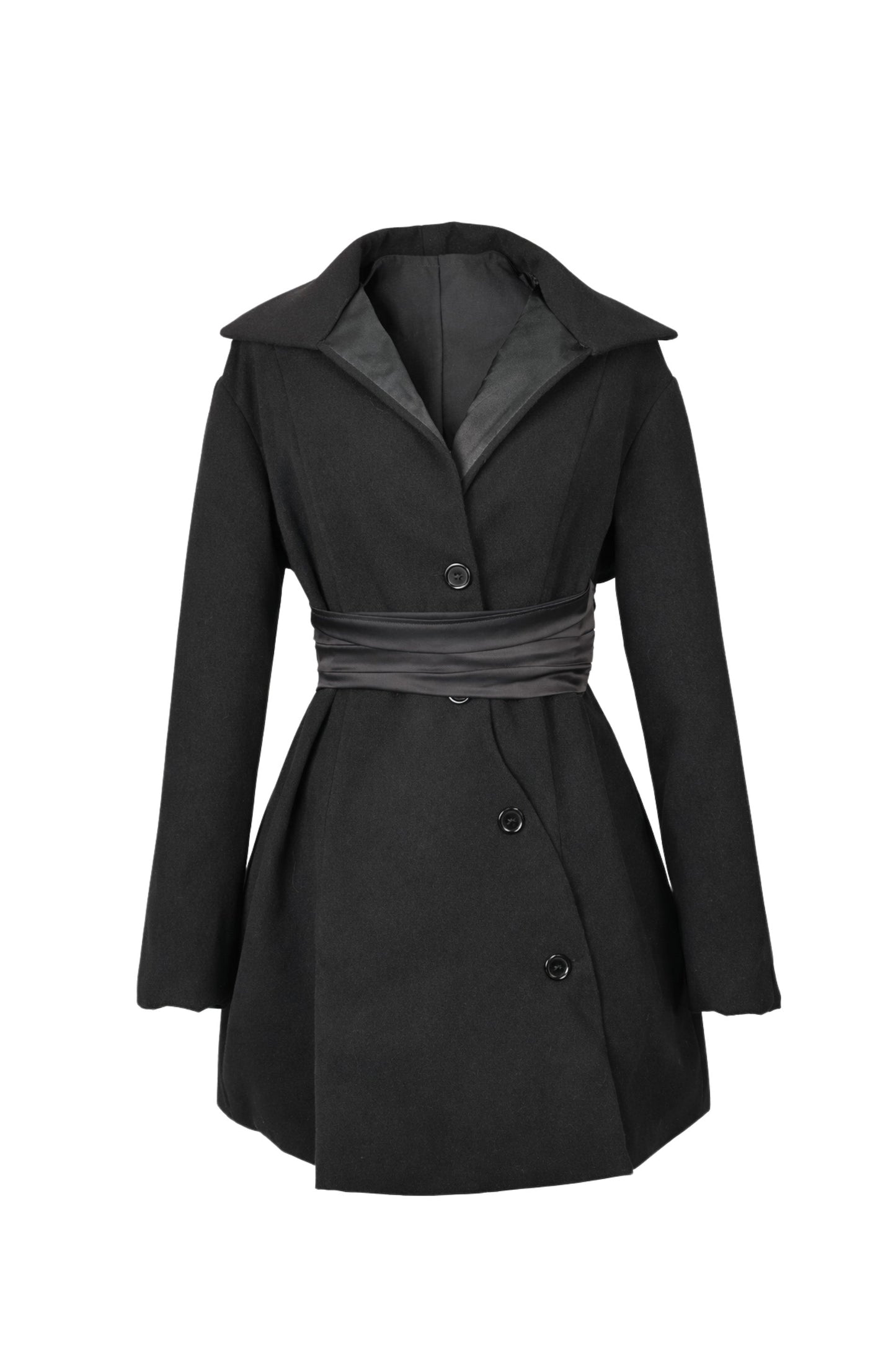 Black coat with a belt on a white background
