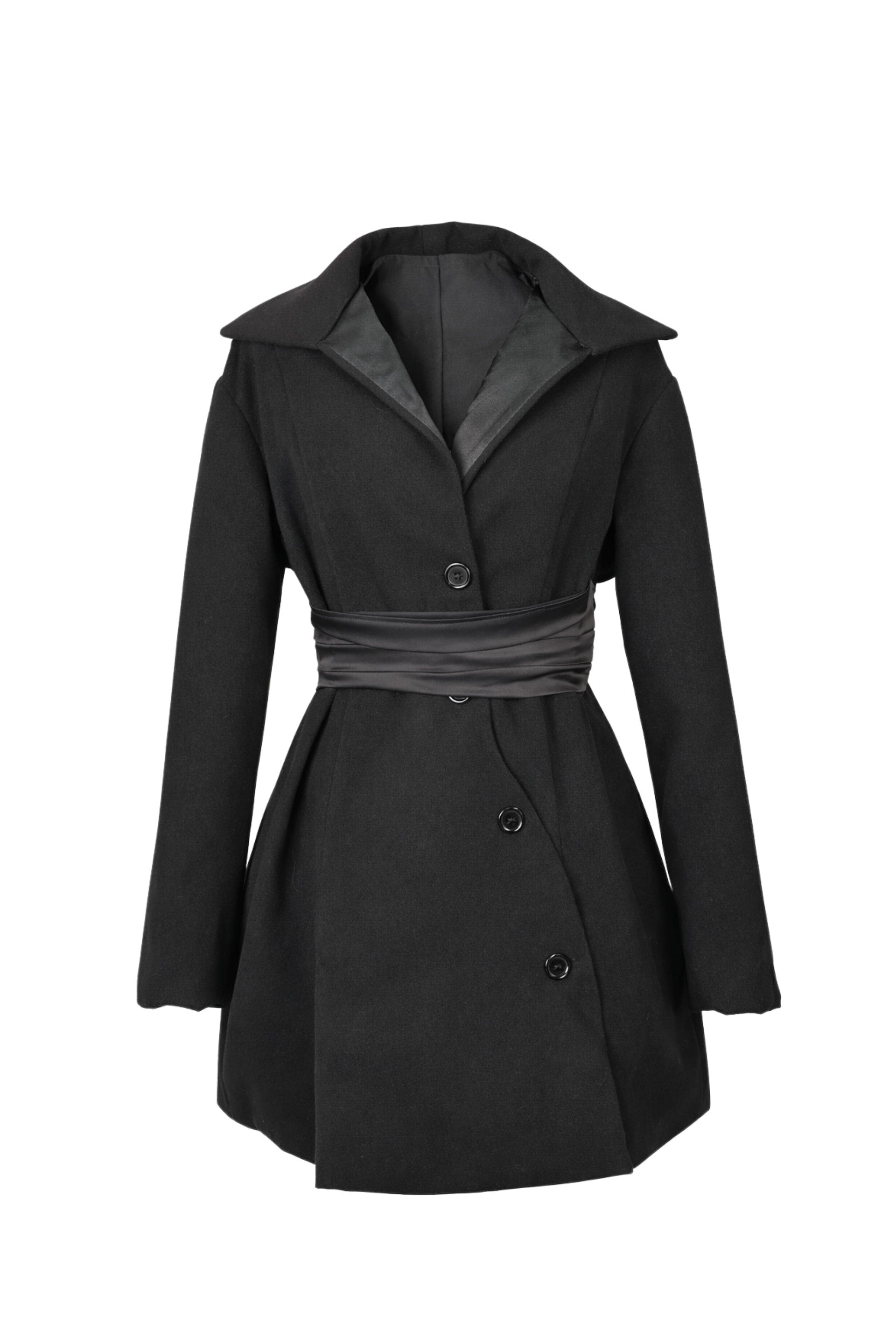 Black coat with a belt on a white background