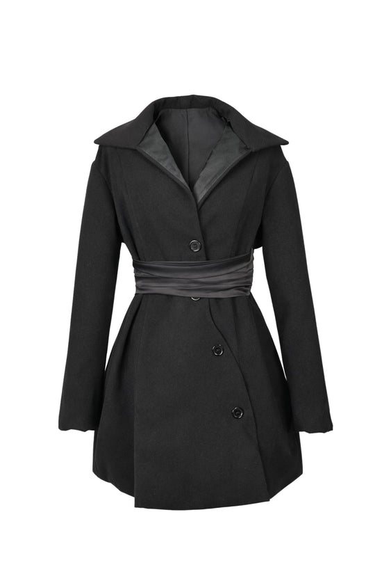 Black coat with a belt on a white background