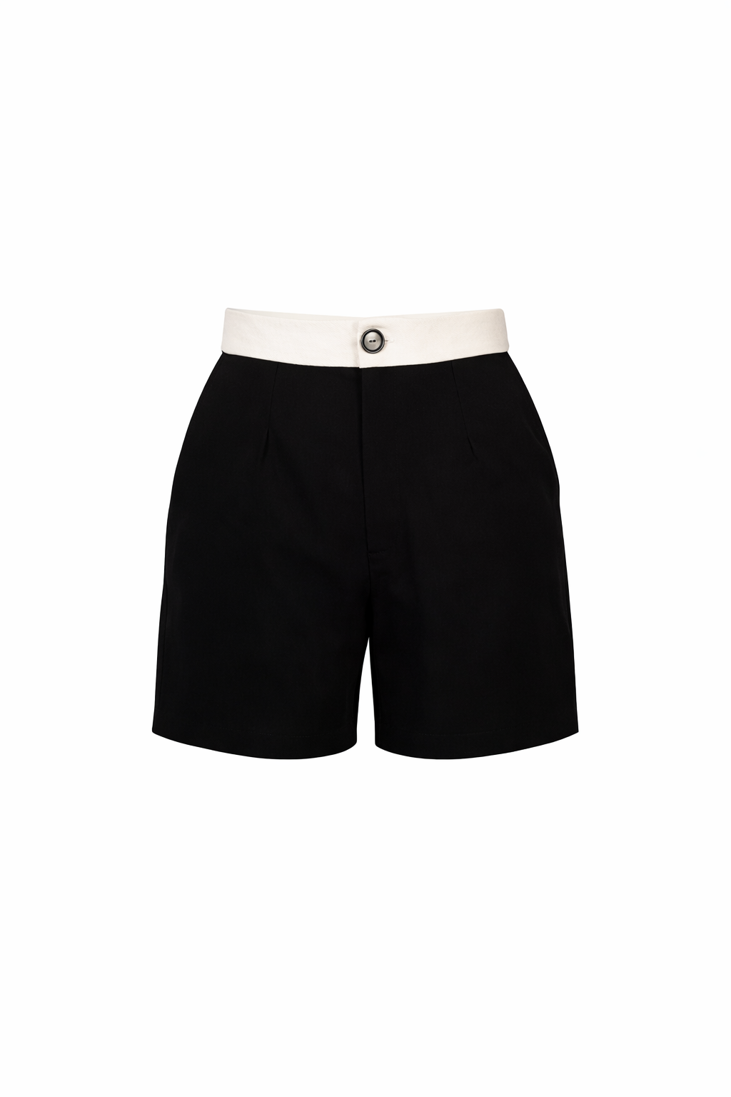 Black shorts with a white belt on a white background