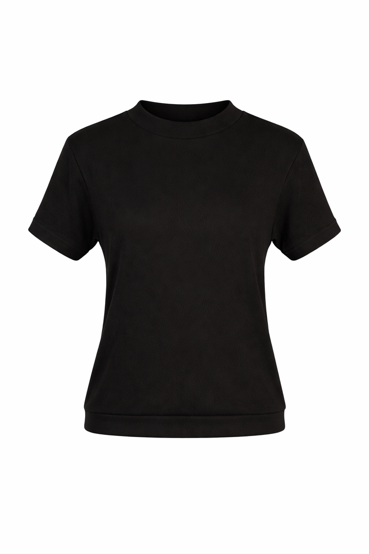 Black t-shirt on a white background