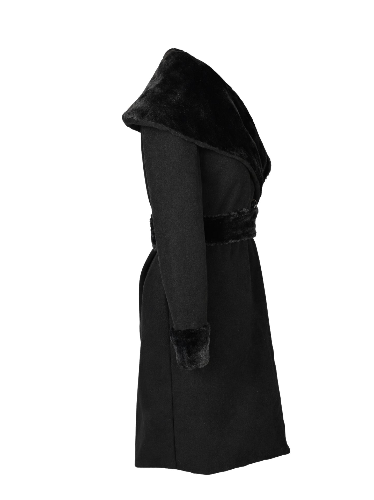 Black hooded coat on a white background