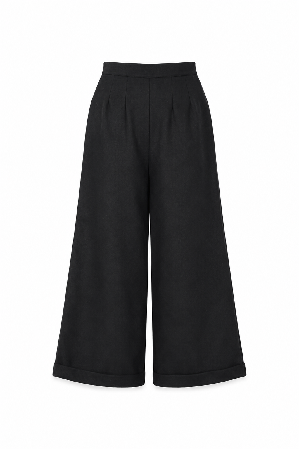 Black wide-leg pants on a white background