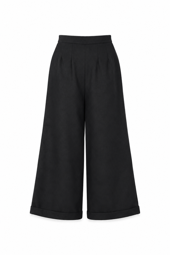 Black wide-leg pants on a white background