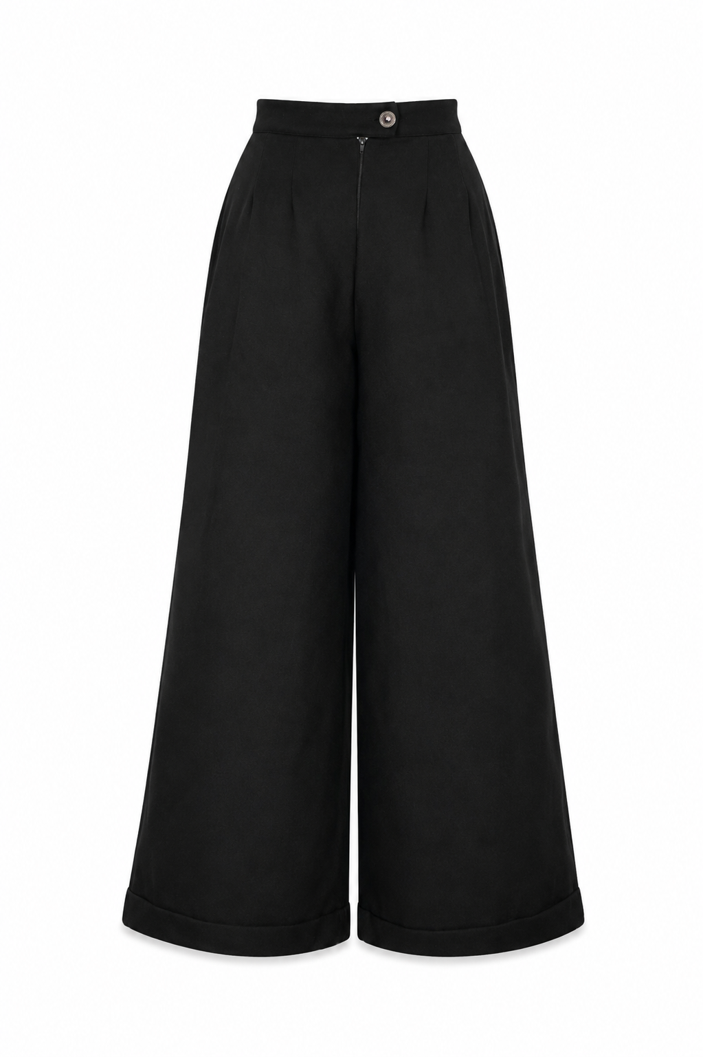 Black wide-leg pants on a white background