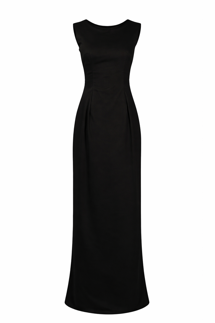 Black sleeveless dress on a white background