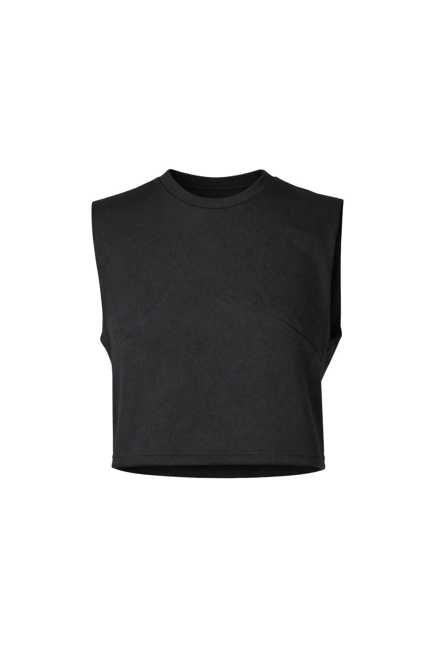 Black sleeveless top on a white background