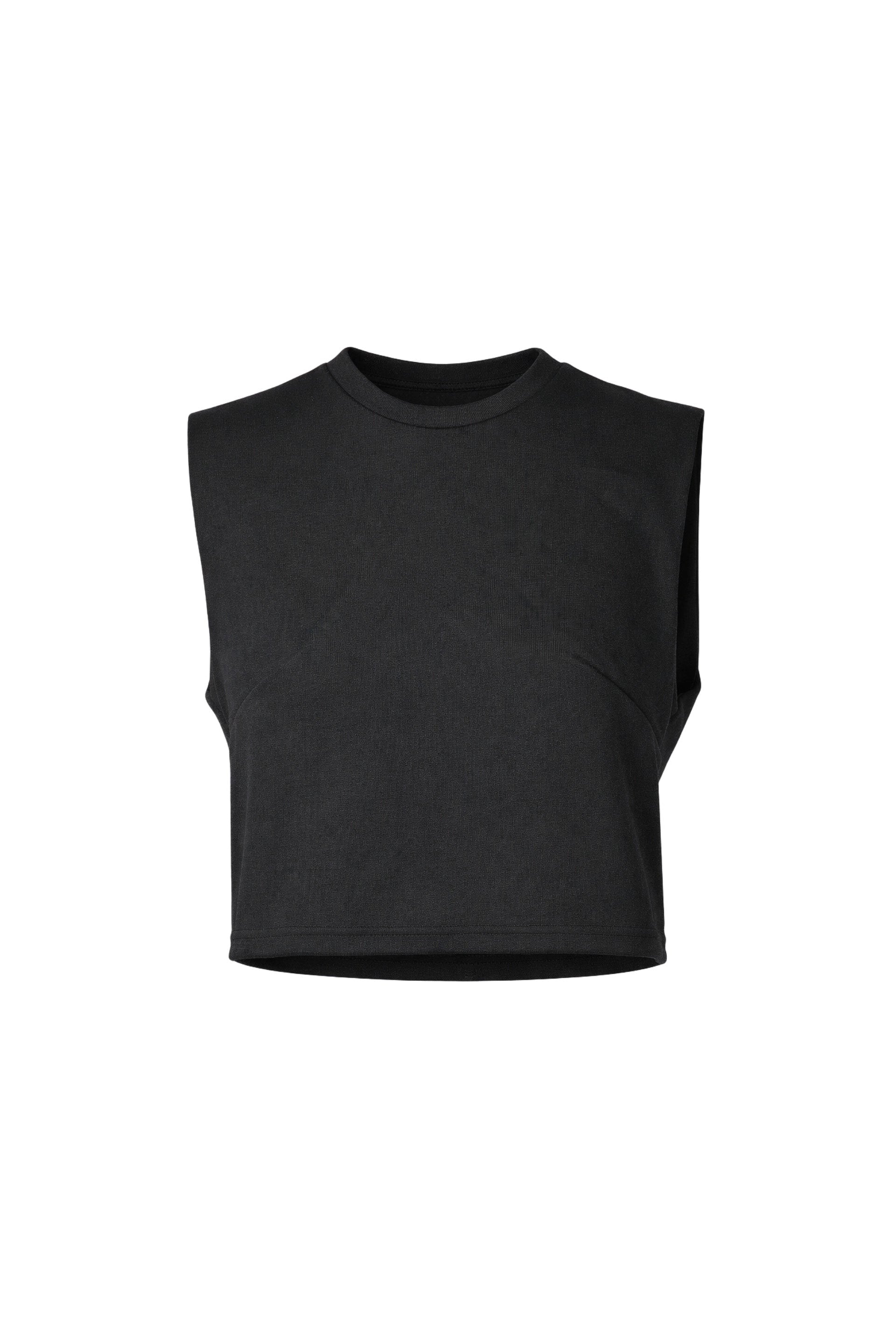 Black sleeveless top on a white background