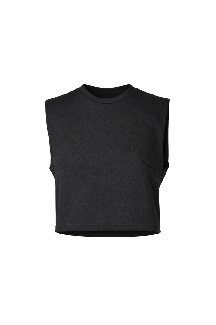Black sleeveless top on a white background
