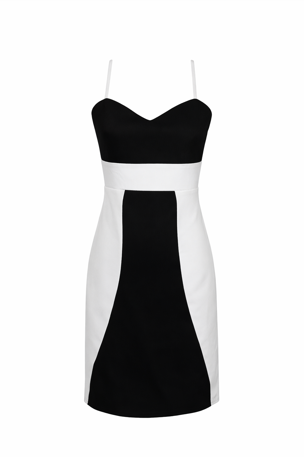 Black and white dress with thin straps on a white background