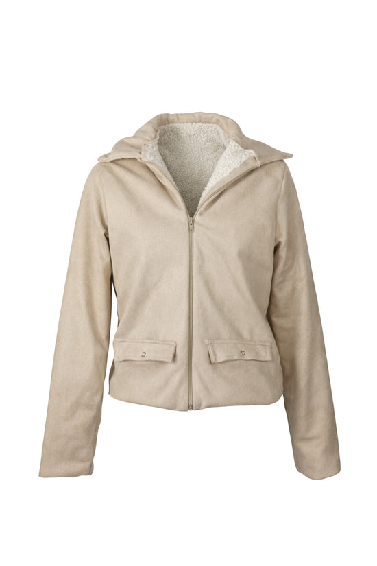 Beige jacket with a hood on a white background