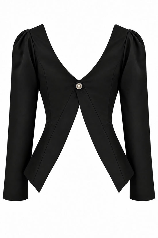 White cashmere and cotton Bella Blouse back view with open-back detail
