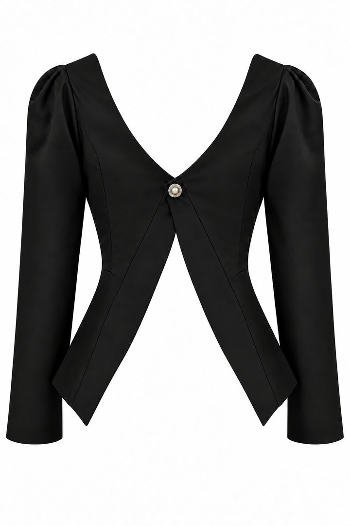 White cashmere and cotton Bella Blouse back view with open-back detail