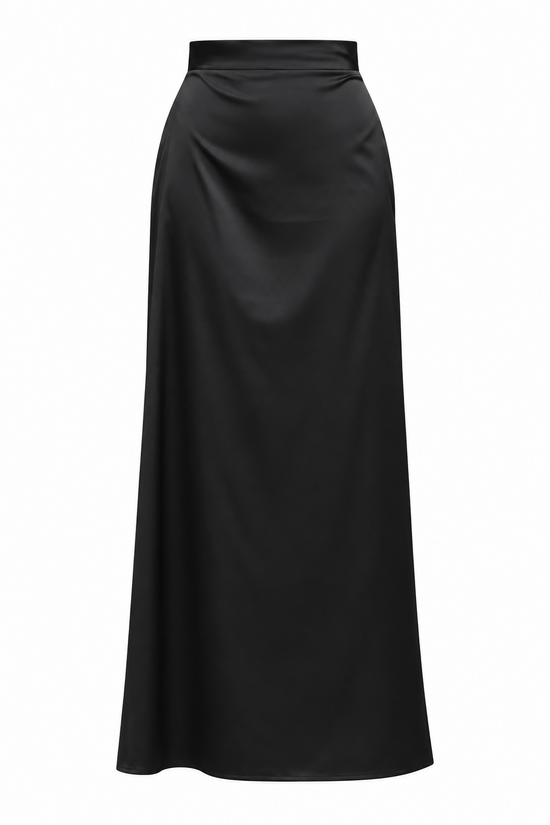 Black cashmere skirt front view with gold detailing