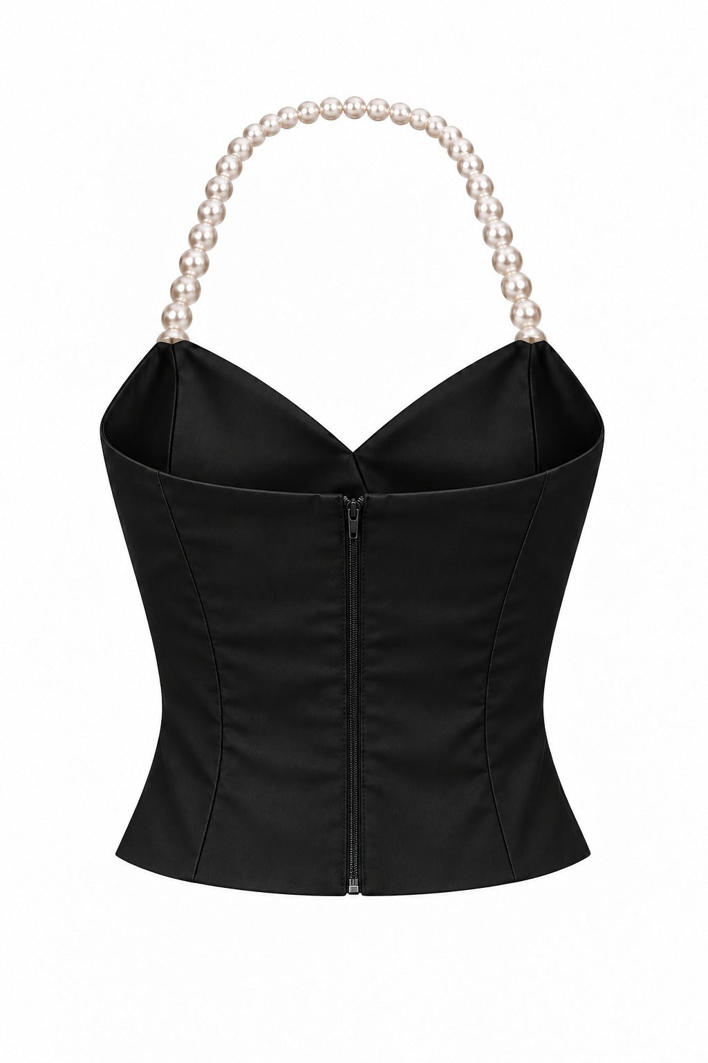 Black cashmere Sofia Top back view with princess-style panel lines