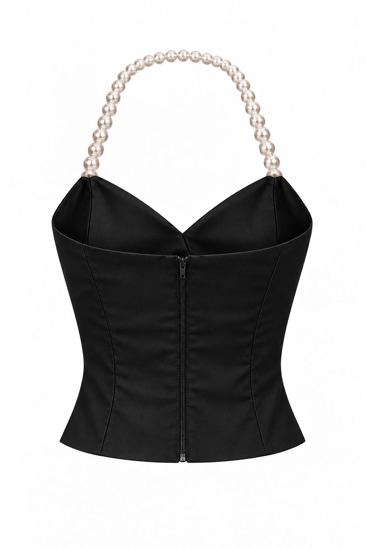 Black cashmere Sofia Top back view with princess-style panel lines