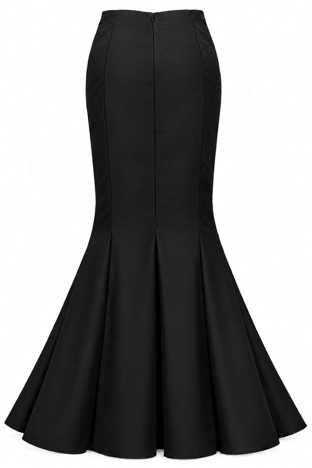 Black cashmere Stacey Skirt back view with mermaid silhouette and invisible zip