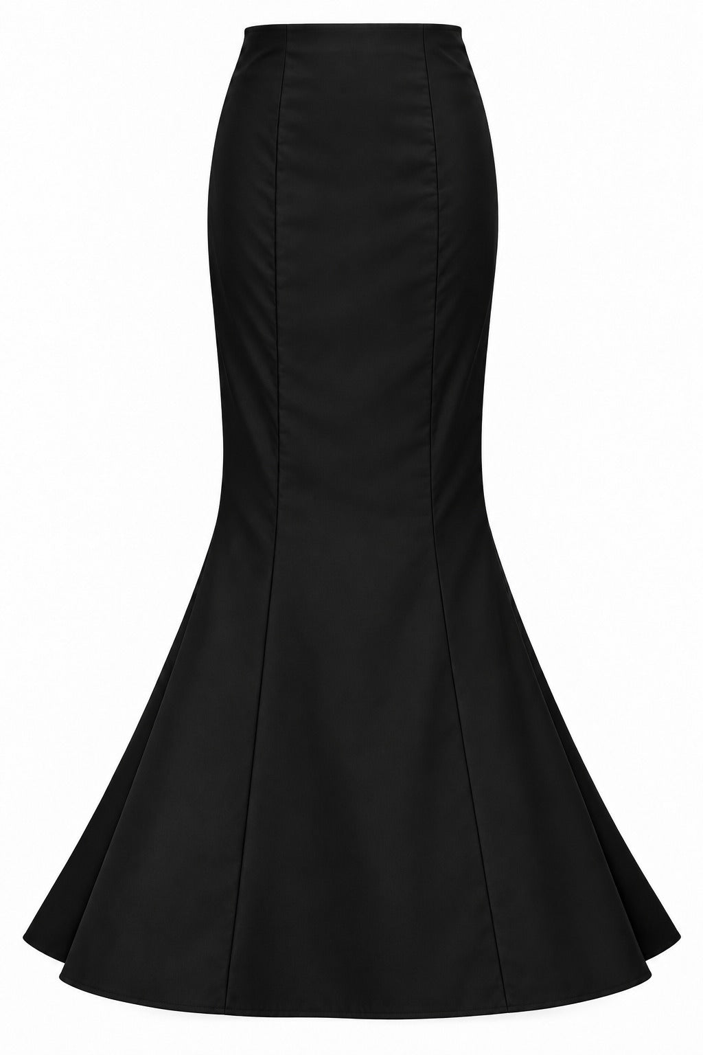 Black cashmere Stacey Skirt front view with mermaid silhouette
