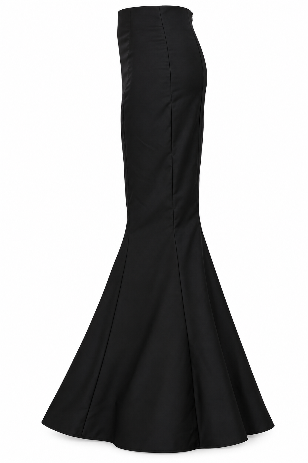 Black cashmere Stacey Skirt side view with gathered netting panels