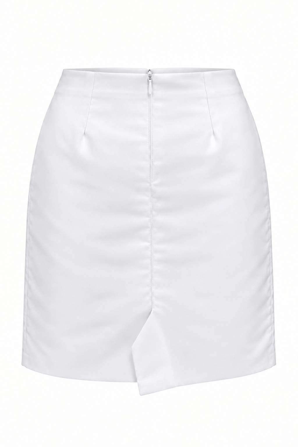 White duchess satin Tish Skirt back view with centre-back vent