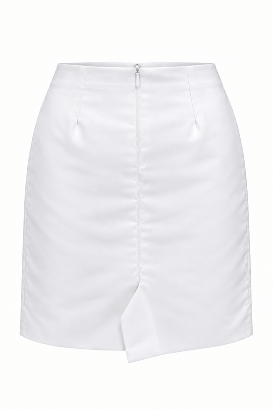 White duchess satin Tish Skirt back view with centre-back vent
