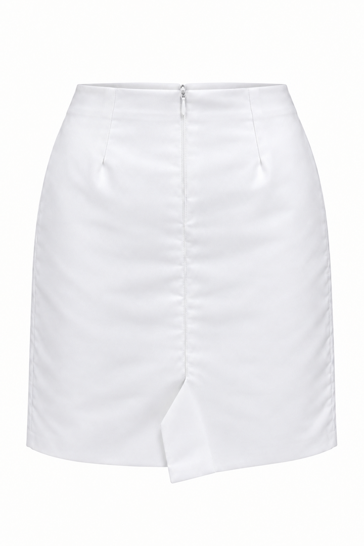 White duchess satin Tish Skirt back view with centre-back vent
