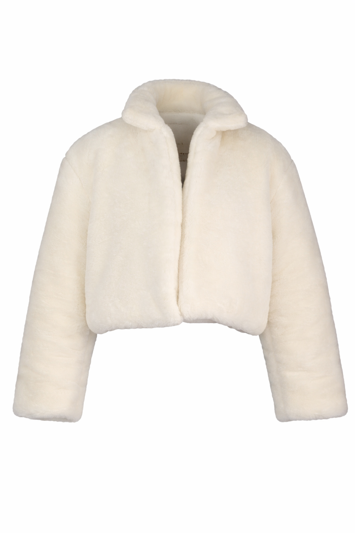 White fur jacket on a white background